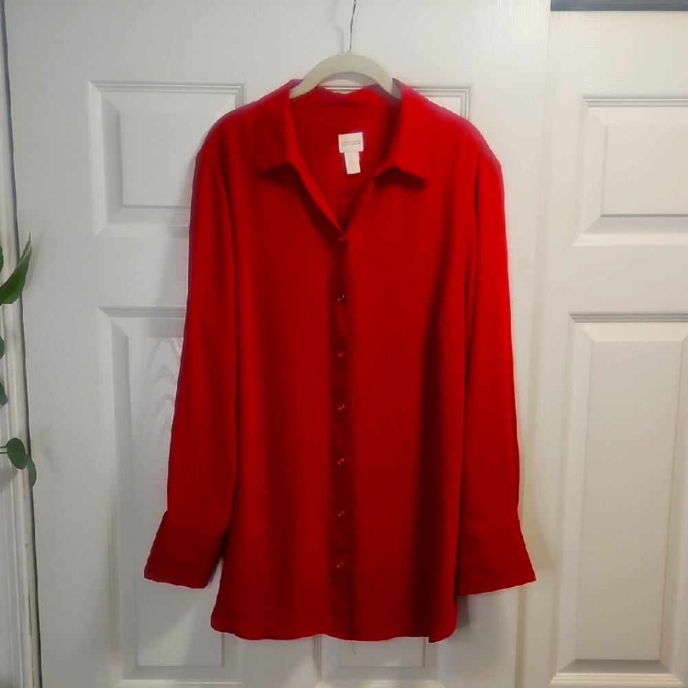 Chico's Vibrant Red Long Sleeve Shirt